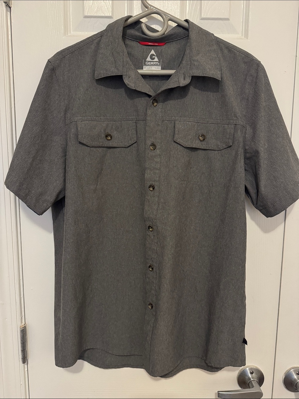 Gerry Men’s Short Sleeve Performance Button-Up Shirt | Medium | Charcoal Gray